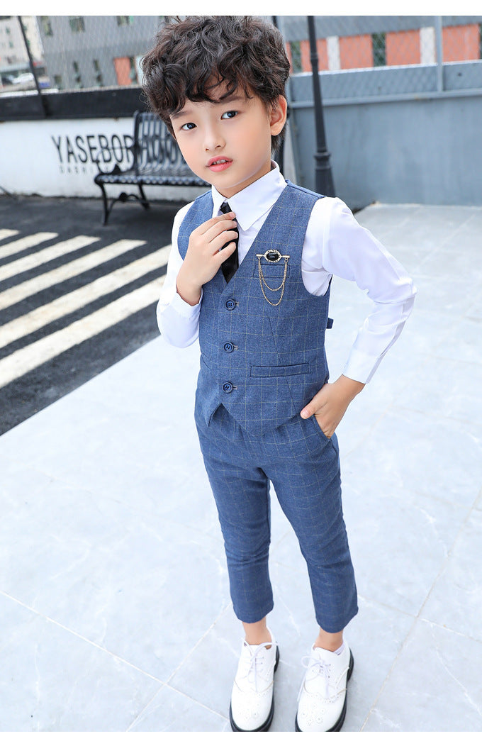 Boys Plaid Vest Two-Piece