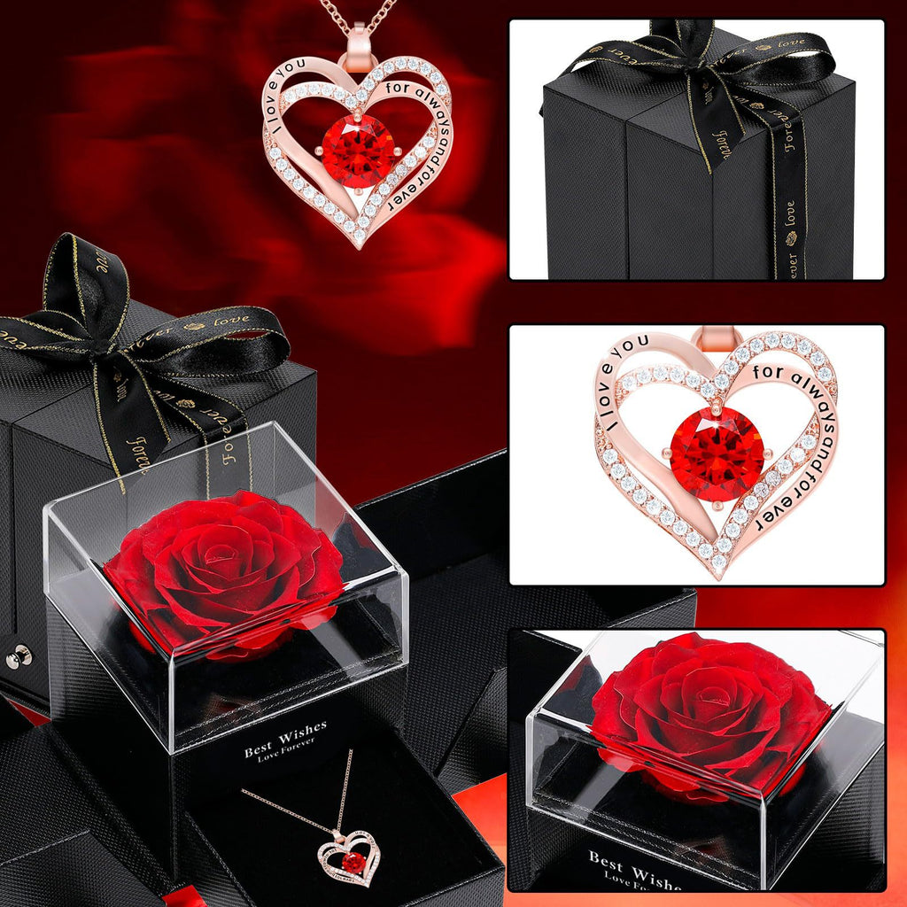 Double Heart Rose Gold Necklace with Zircon