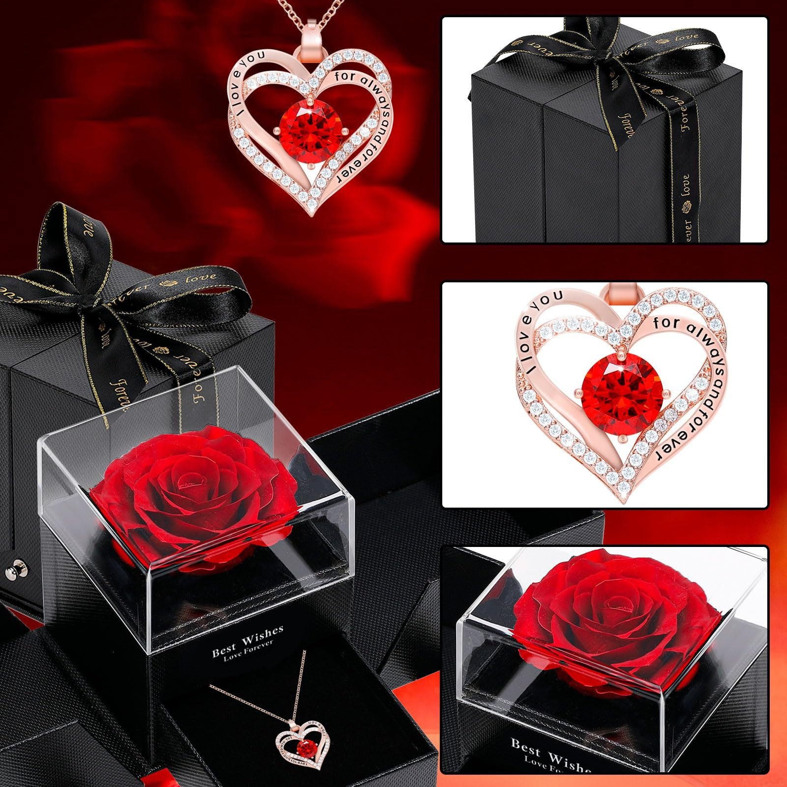 Double Heart Rose Gold Necklace with Zircon