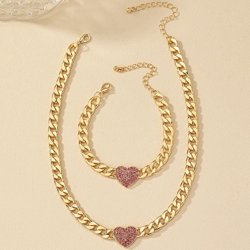French Retro Fashion Commuter Diamond Love Bracelet Necklace suit