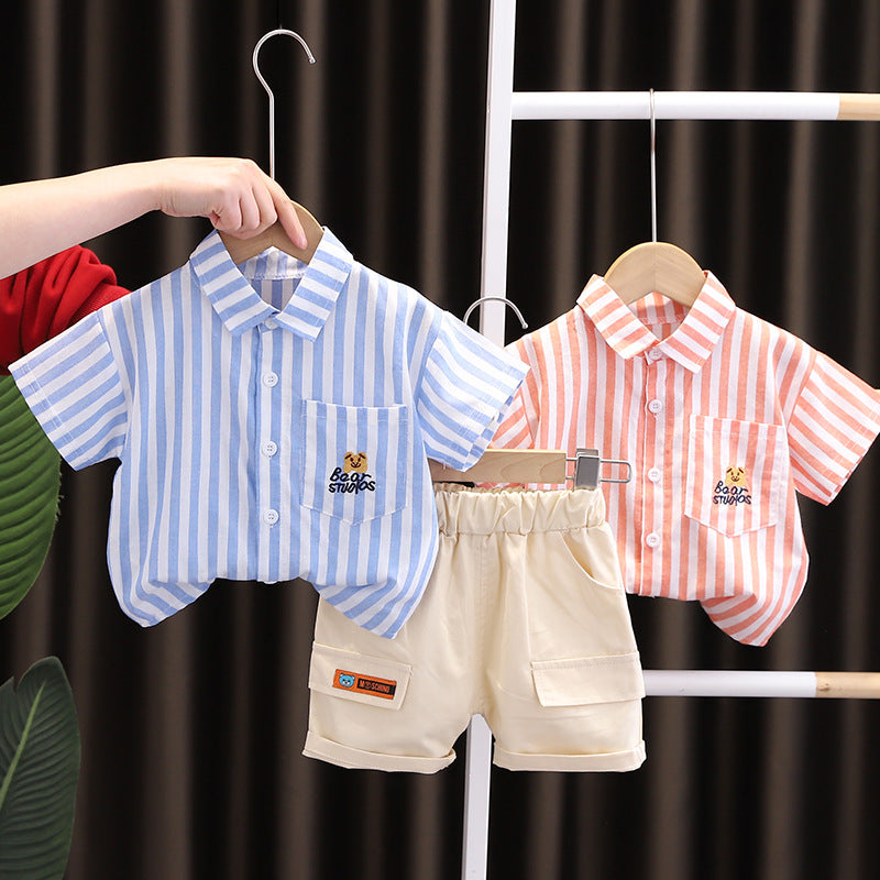 Boys Cartoon Cotton Shirt Shorts Set