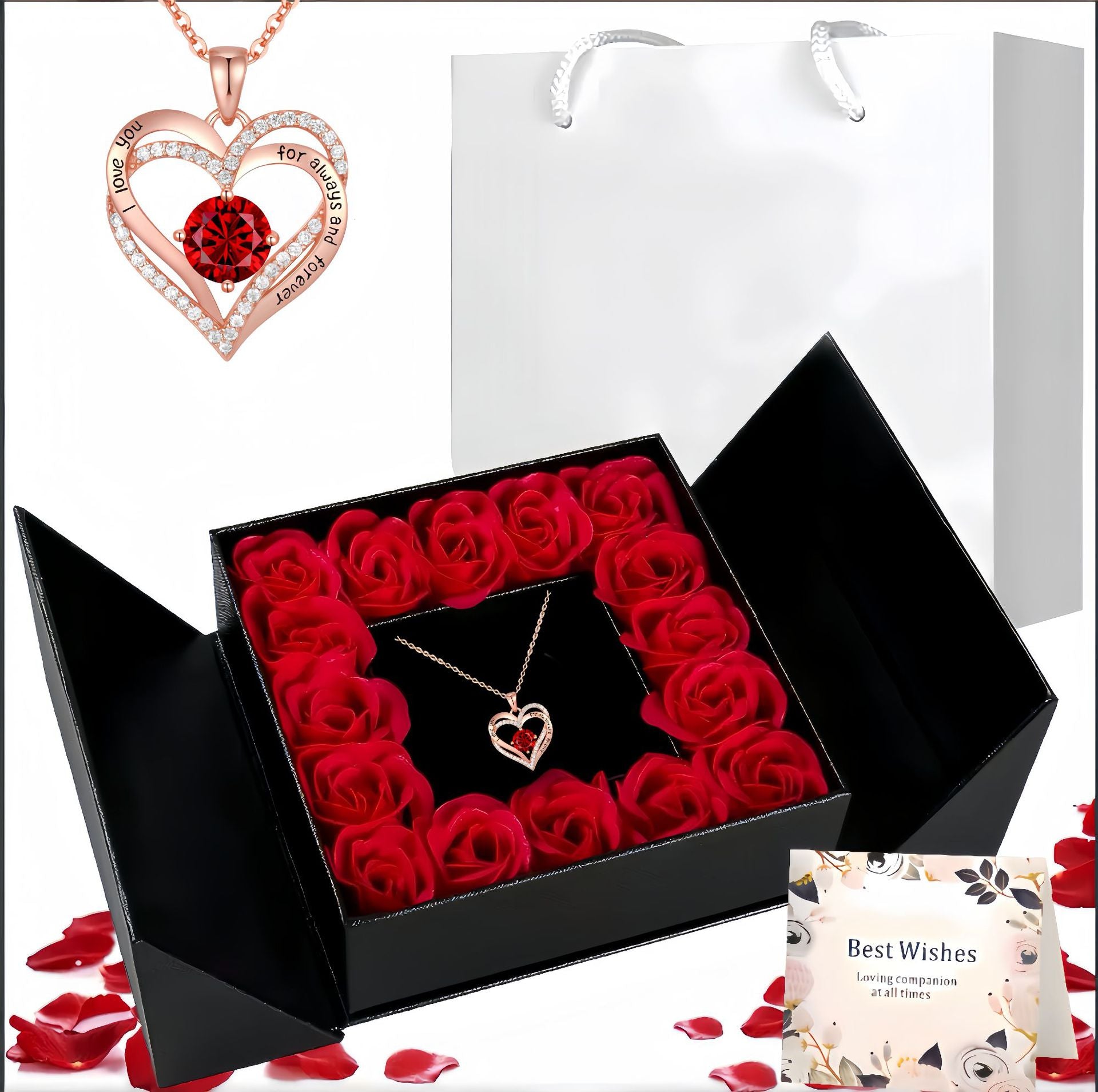 Double Heart Rose Gold Necklace with Zircon
