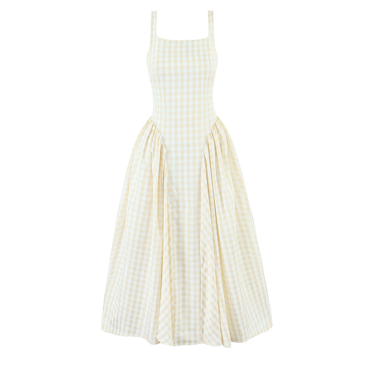 French Style Plaid Square Neck Summer Dress