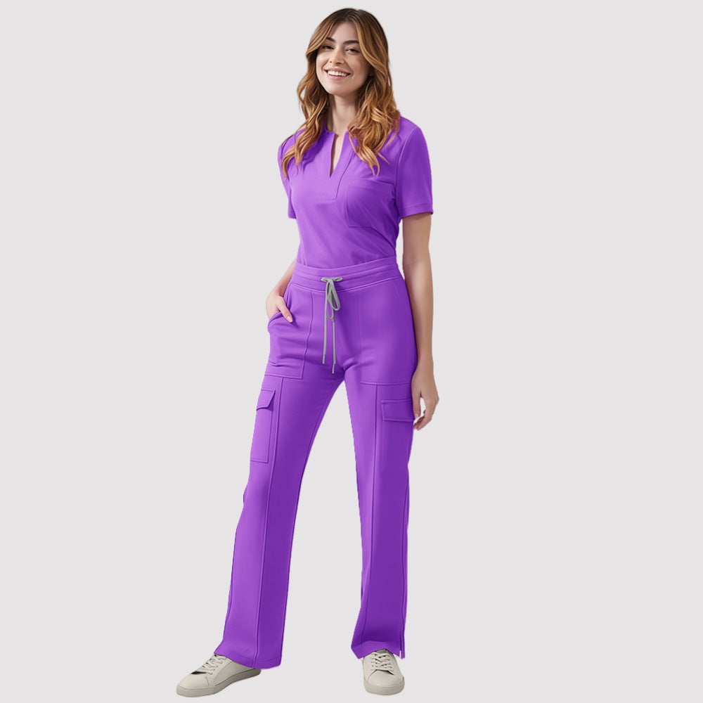 Women's V-Neck Scrub Top and Pants Set for Medical Workwear