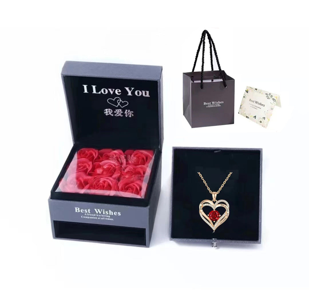 Double Heart Rose Gold Necklace with Zircon