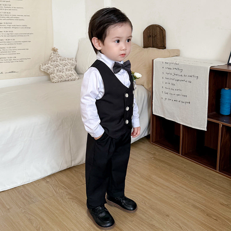Boys Formal Suit Set with Bow Tie and Corsage