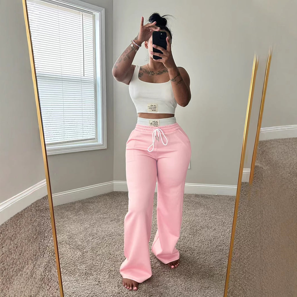 Color-Block Double-Waist Loose-Fit Vest and Trousers Set