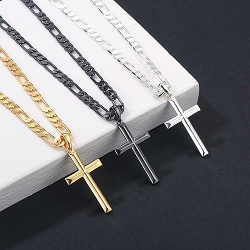 Stainless Steel Cross Pendant Cuban Chain Necklace