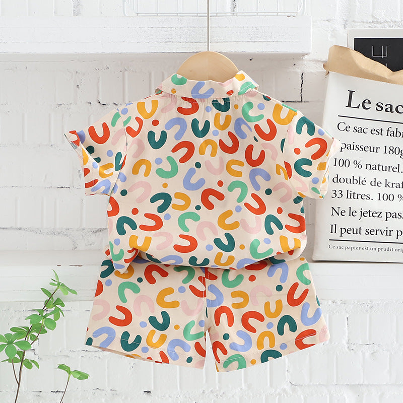 Boys Printed Short Sleeve Shirt and Shorts Set