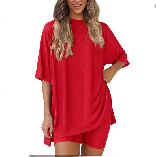 Womens Casual Short Sleeve Shorts Set