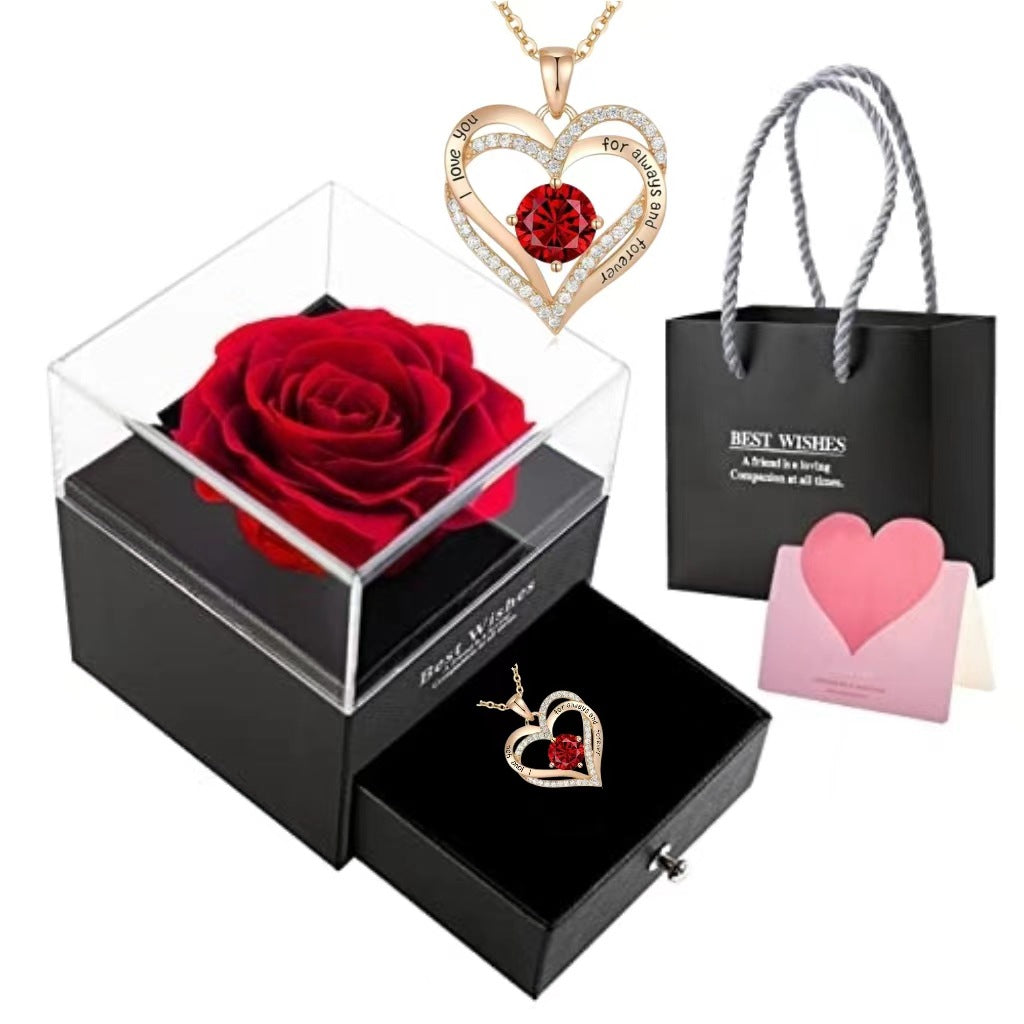 Double Heart Rose Gold Necklace with Zircon