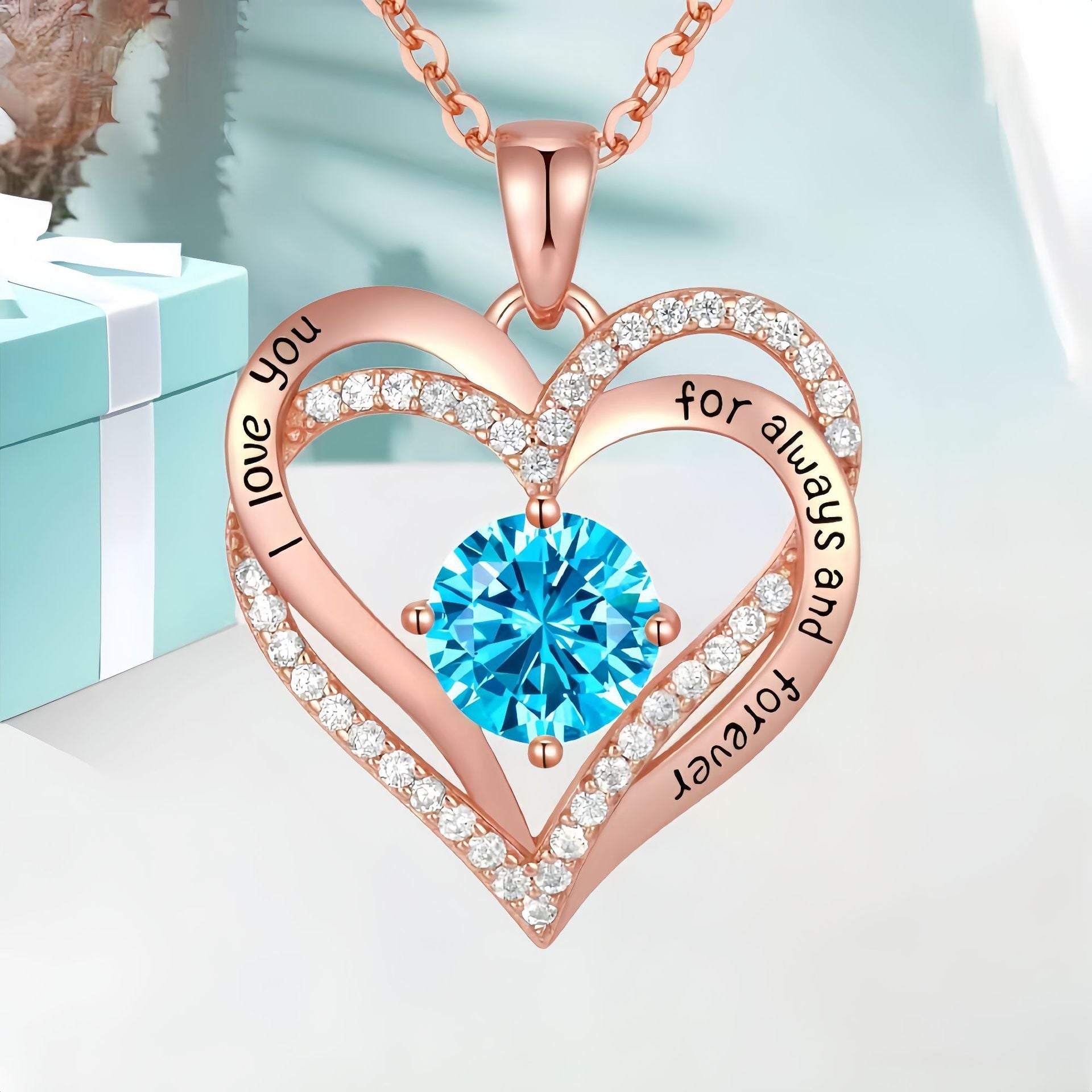 Double Heart Rose Gold Necklace with Zircon