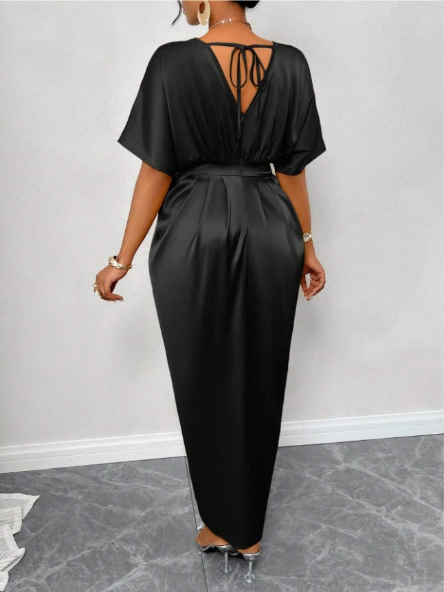 Fitted waist slit long dress