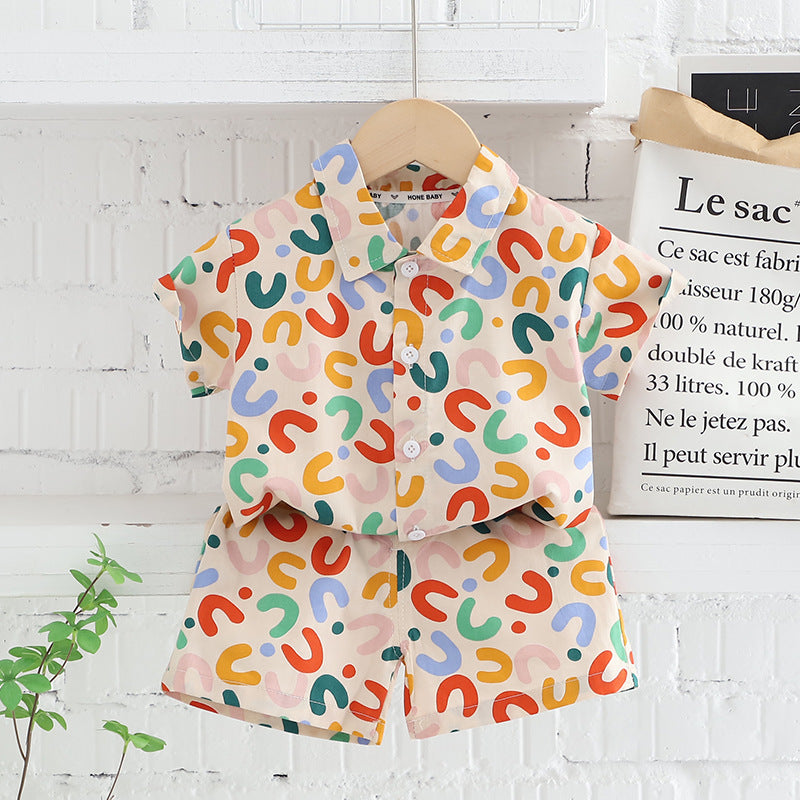 Boys Printed Short Sleeve Shirt and Shorts Set