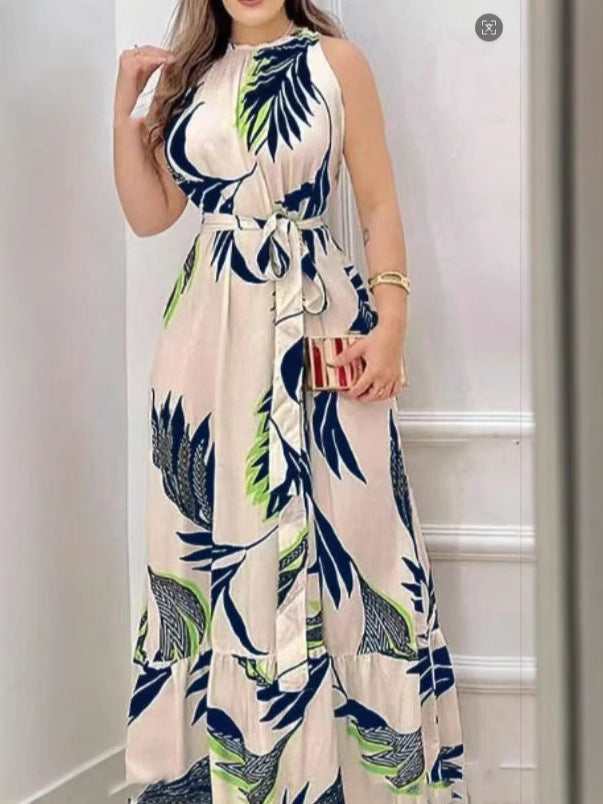Floral Print Halter Neck Ruffle Dress