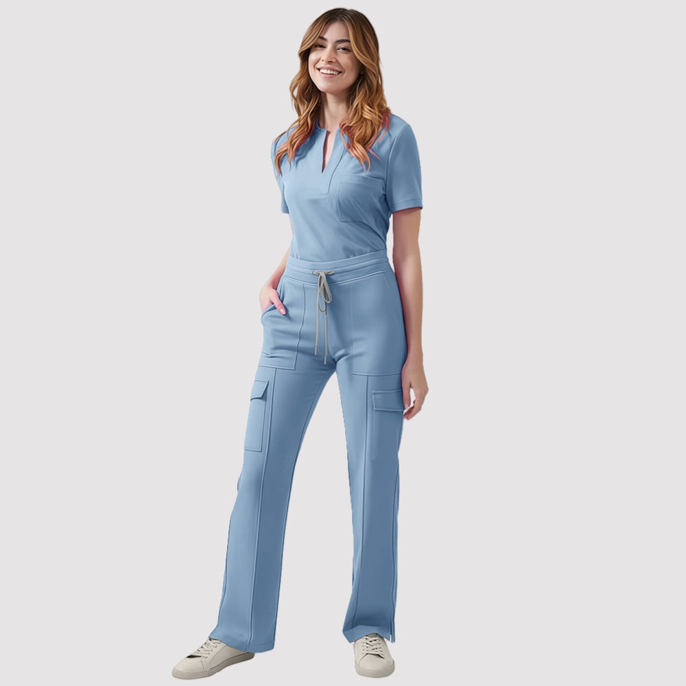 Women's V-Neck Scrub Top and Pants Set for Medical Workwear