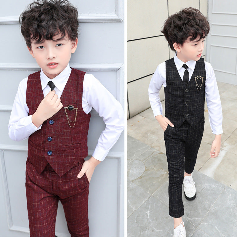 Boys Plaid Vest Two-Piece