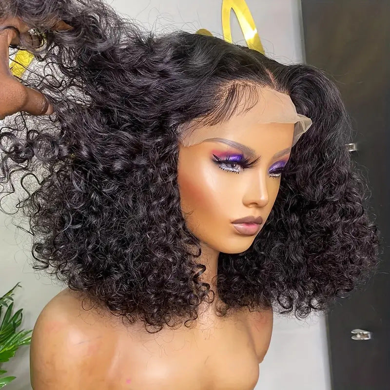 Human Hair Front Lace Wave Double Drawn Water Wave BOB Wig Foreign Trade Wig