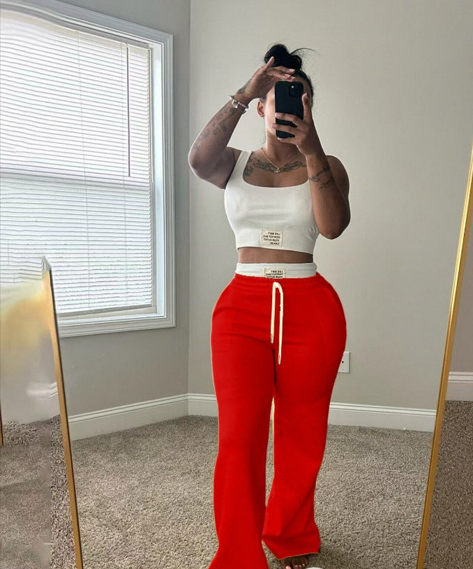 Color-Block Double-Waist Loose-Fit Vest and Trousers Set