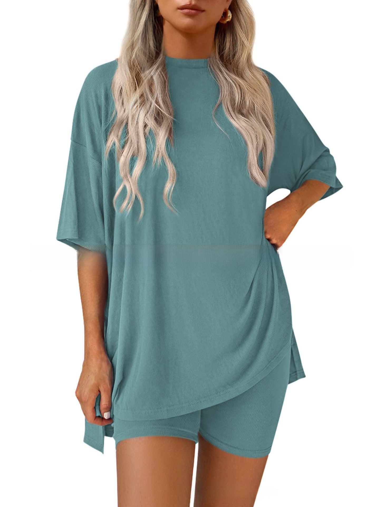 Womens Casual Short Sleeve Shorts Set