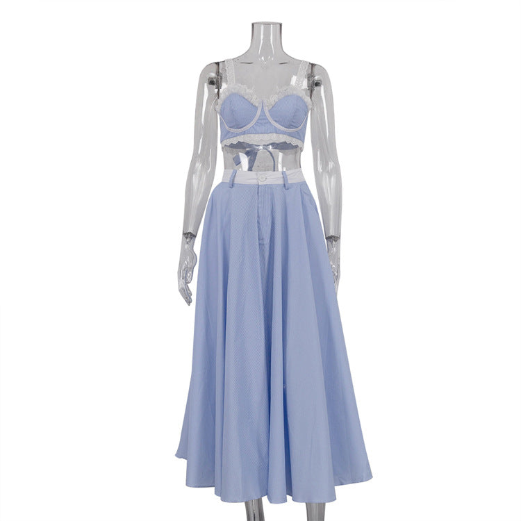 Lace Trim Camisole and Flared Skirt Two-Piece Set