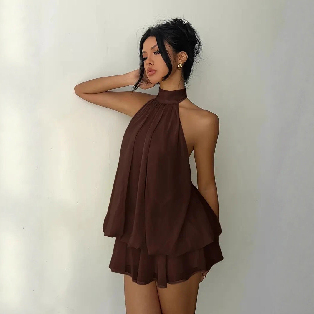 Tight-Waist Top Shruffled Dress