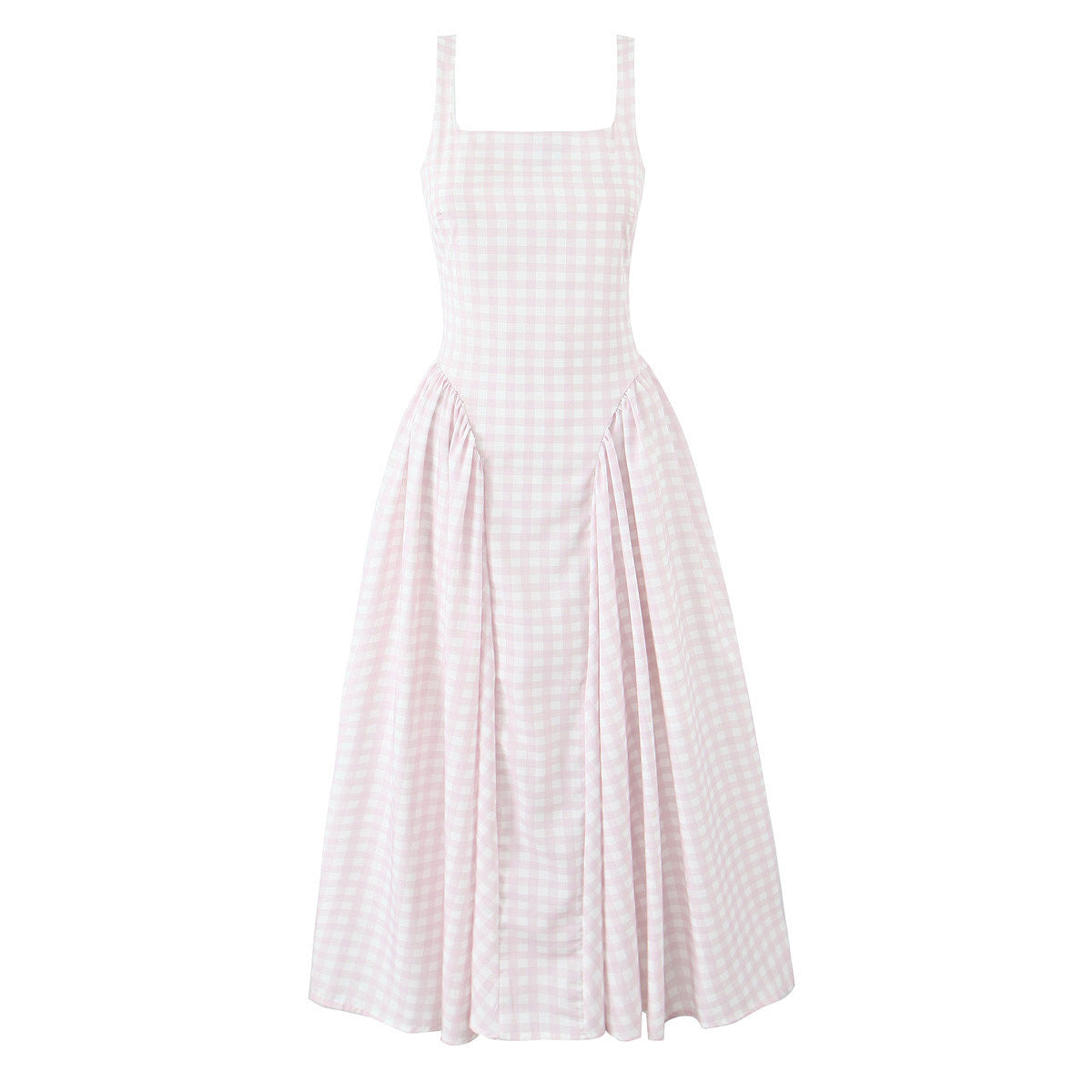 French Style Plaid Square Neck Summer Dress