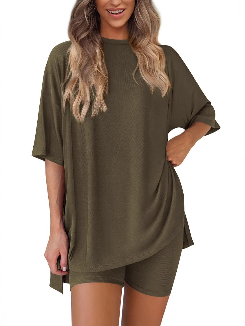 Womens Casual Short Sleeve Shorts Set