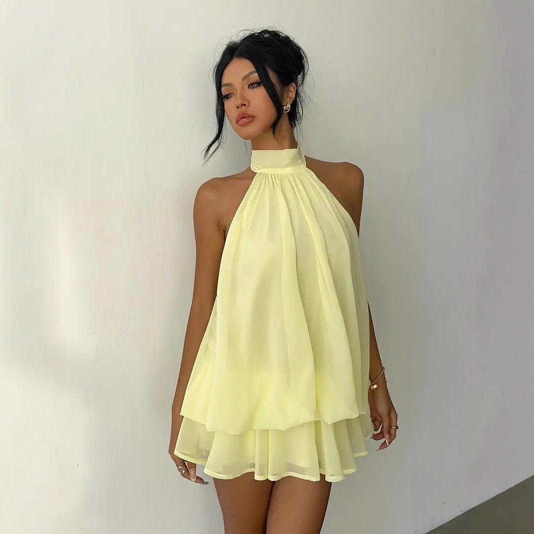 Tight-Waist Top Shruffled Dress