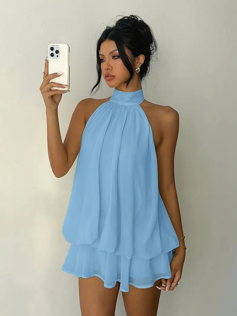Tight-Waist Top Shruffled Dress