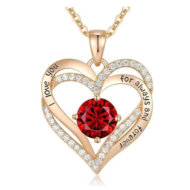 Double Heart Rose Gold Necklace with Zircon