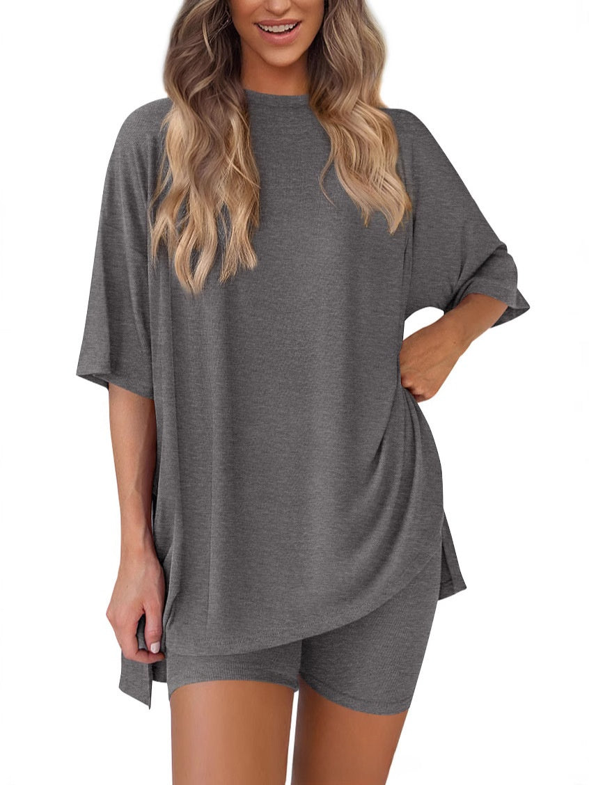 Womens Casual Short Sleeve Shorts Set