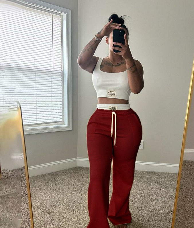 Color-Block Double-Waist Loose-Fit Vest and Trousers Set