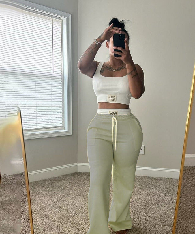 Color-Block Double-Waist Loose-Fit Vest and Trousers Set