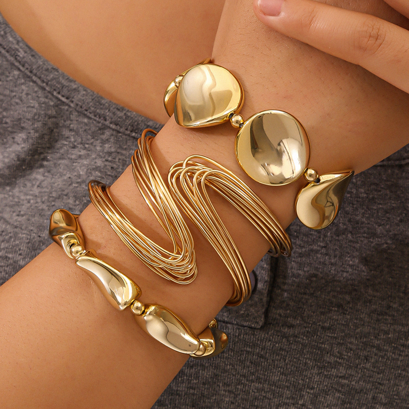 Geometric Stacking Bracelets Set for Women
