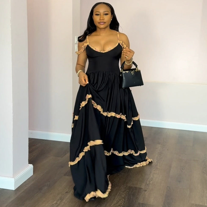 Sexy lace V-neck long dress