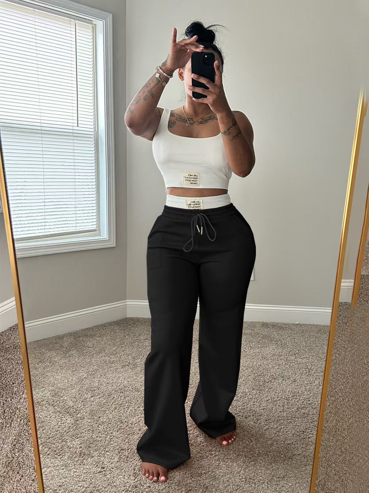 Color-Block Double-Waist Loose-Fit Vest and Trousers Set