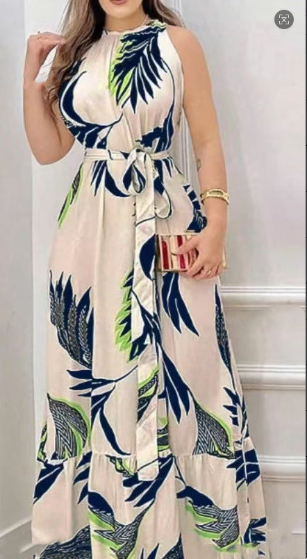 Floral Print Halter Neck Ruffle Dress