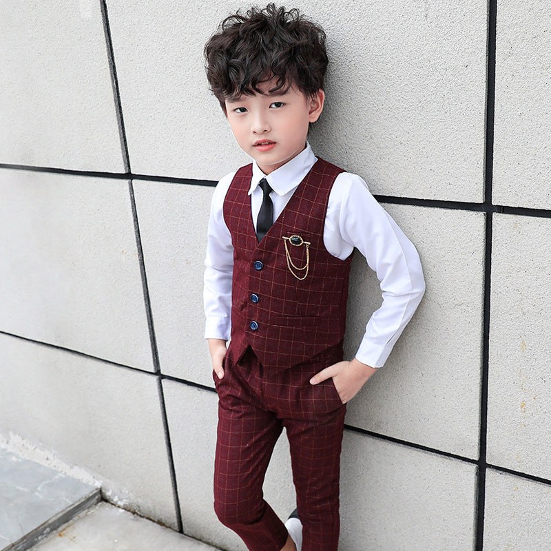 Boys Plaid Vest Two-Piece