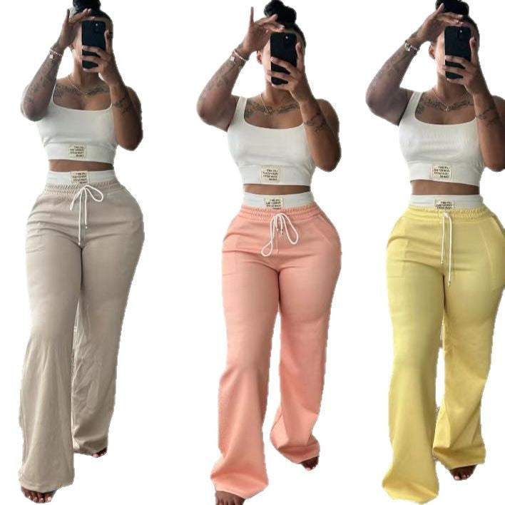 Color-Block Double-Waist Loose-Fit Vest and Trousers Set