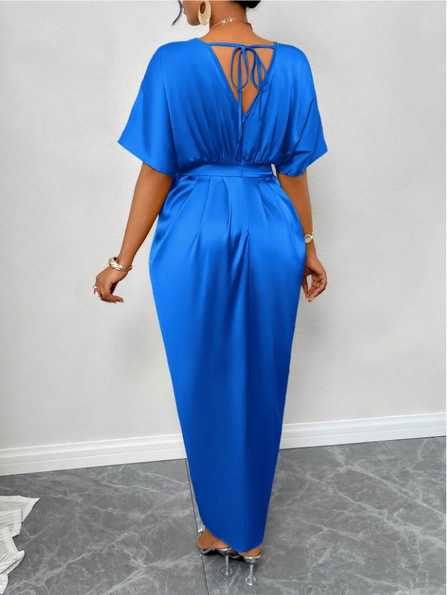 Fitted waist slit long dress