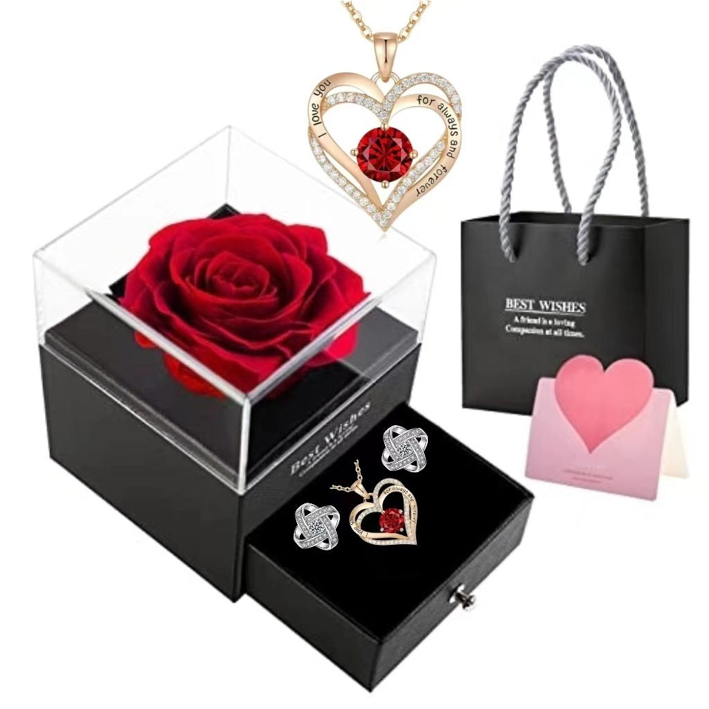 Double Heart Rose Gold Necklace with Zircon