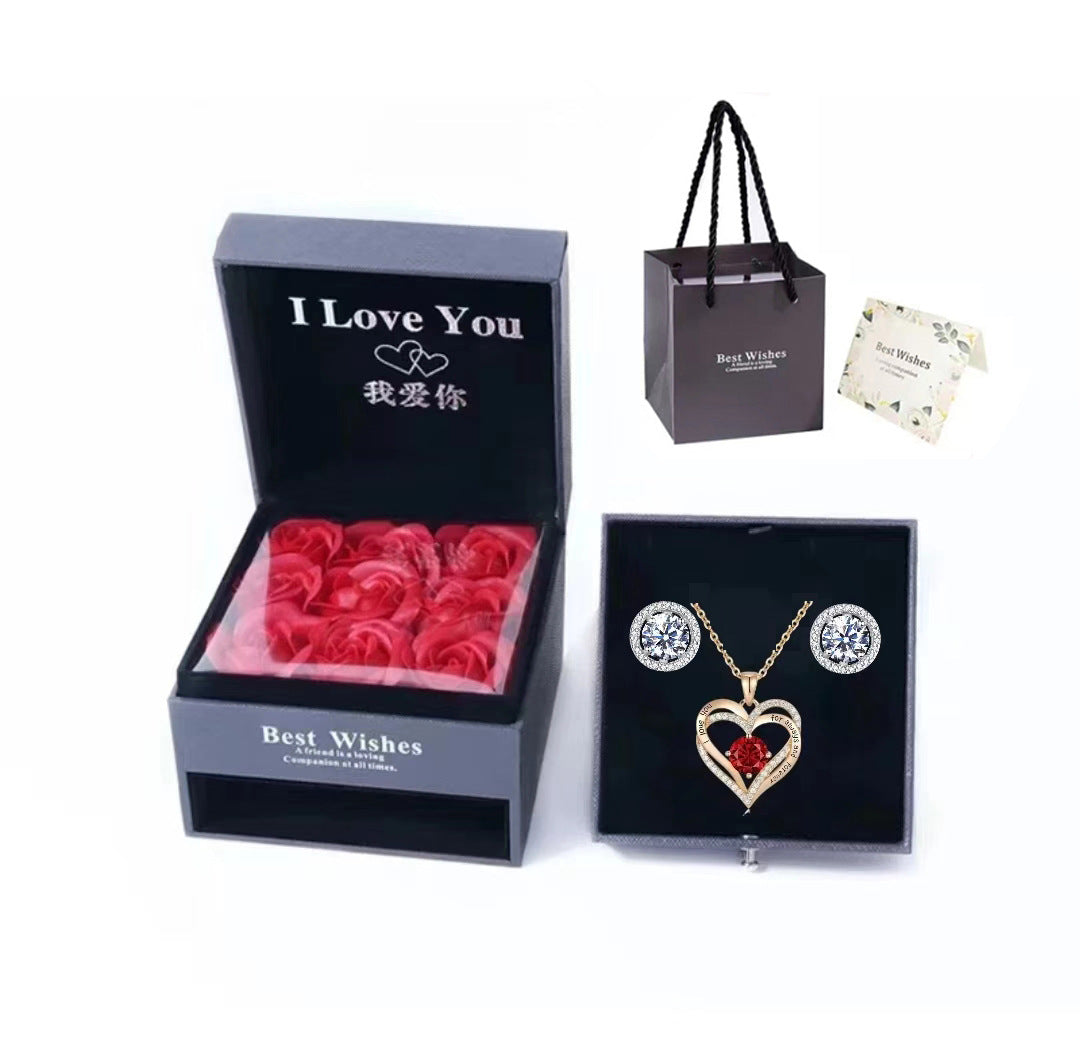 Double Heart Rose Gold Necklace with Zircon