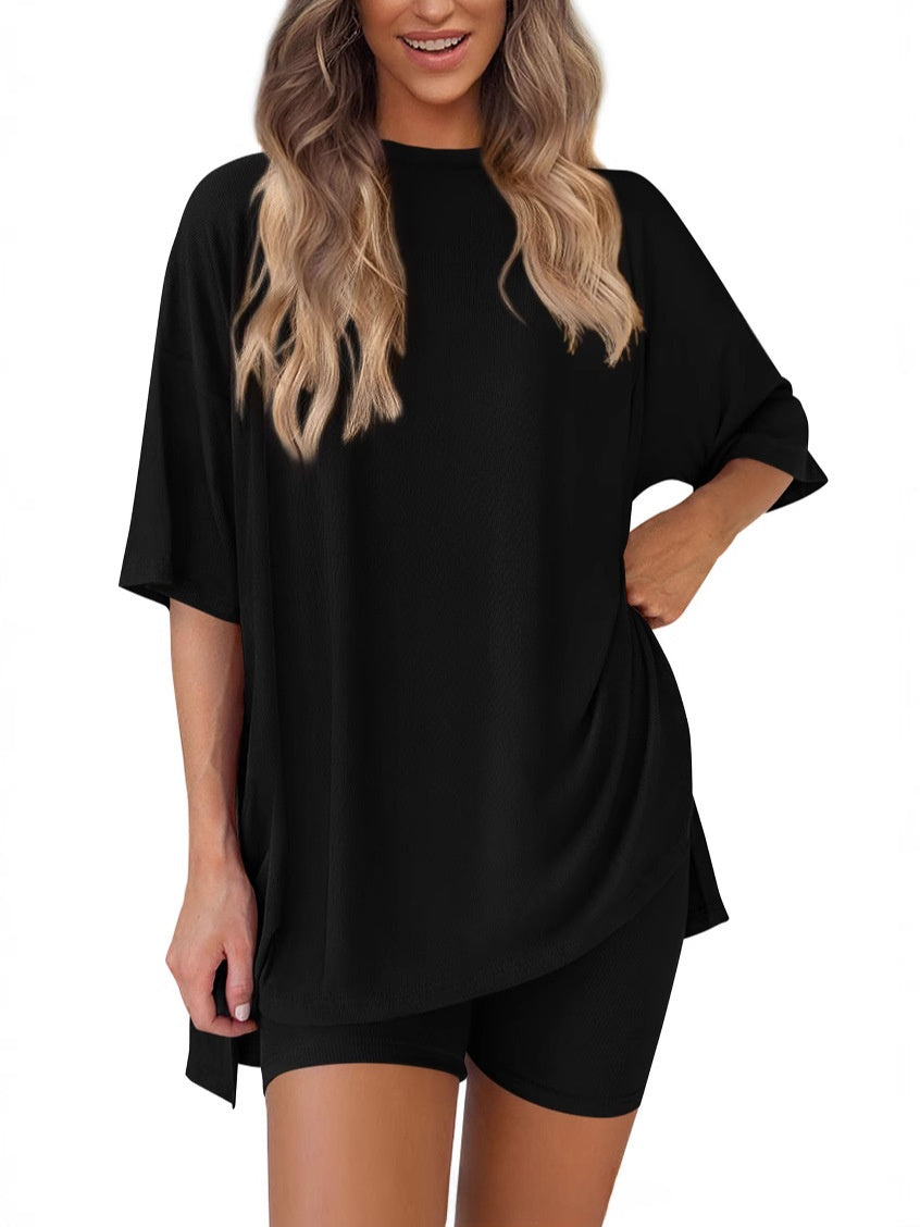 Womens Casual Short Sleeve Shorts Set