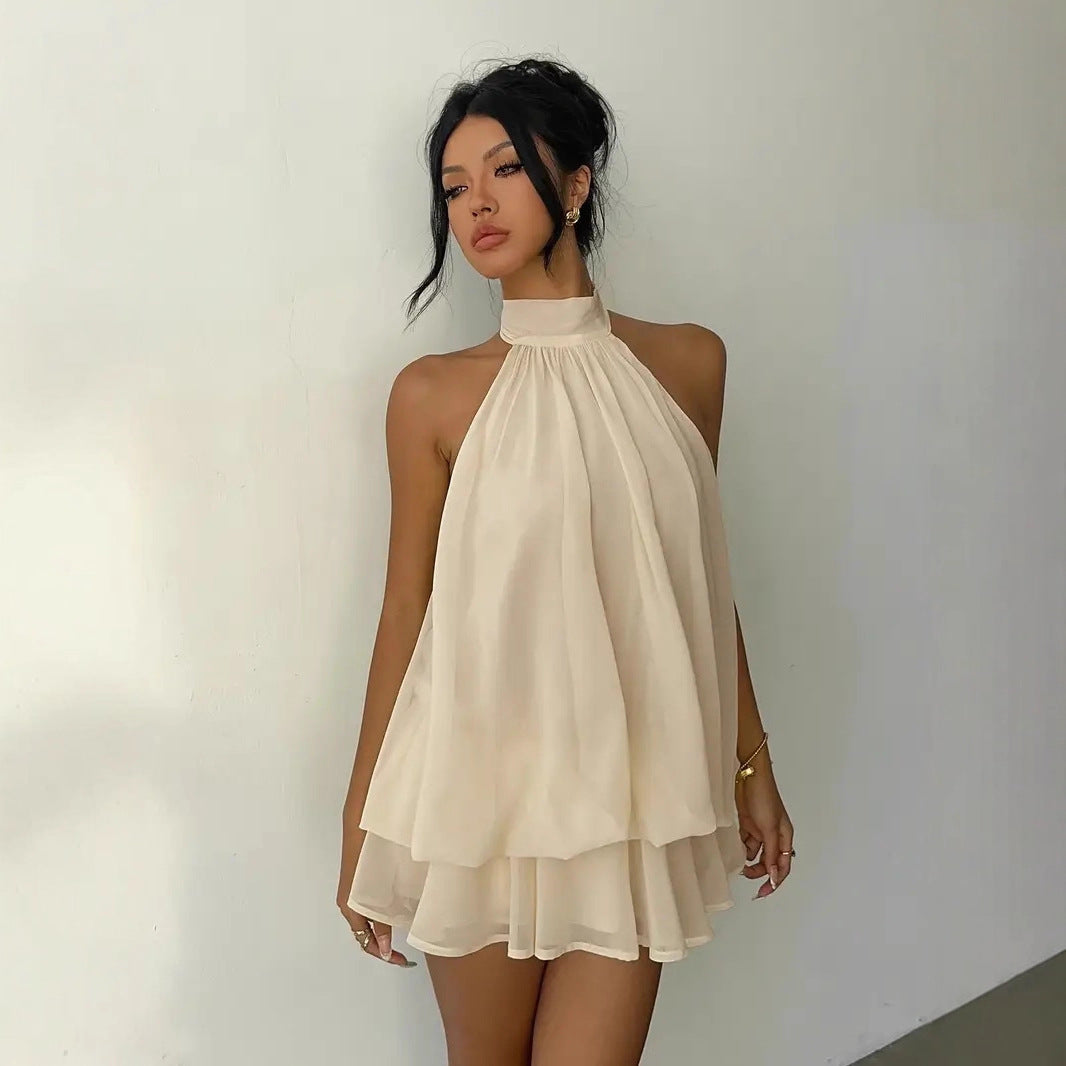 Tight-Waist Top Shruffled Dress
