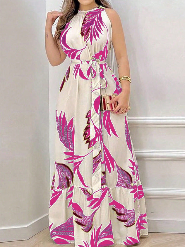 Floral Print Halter Neck Ruffle Dress