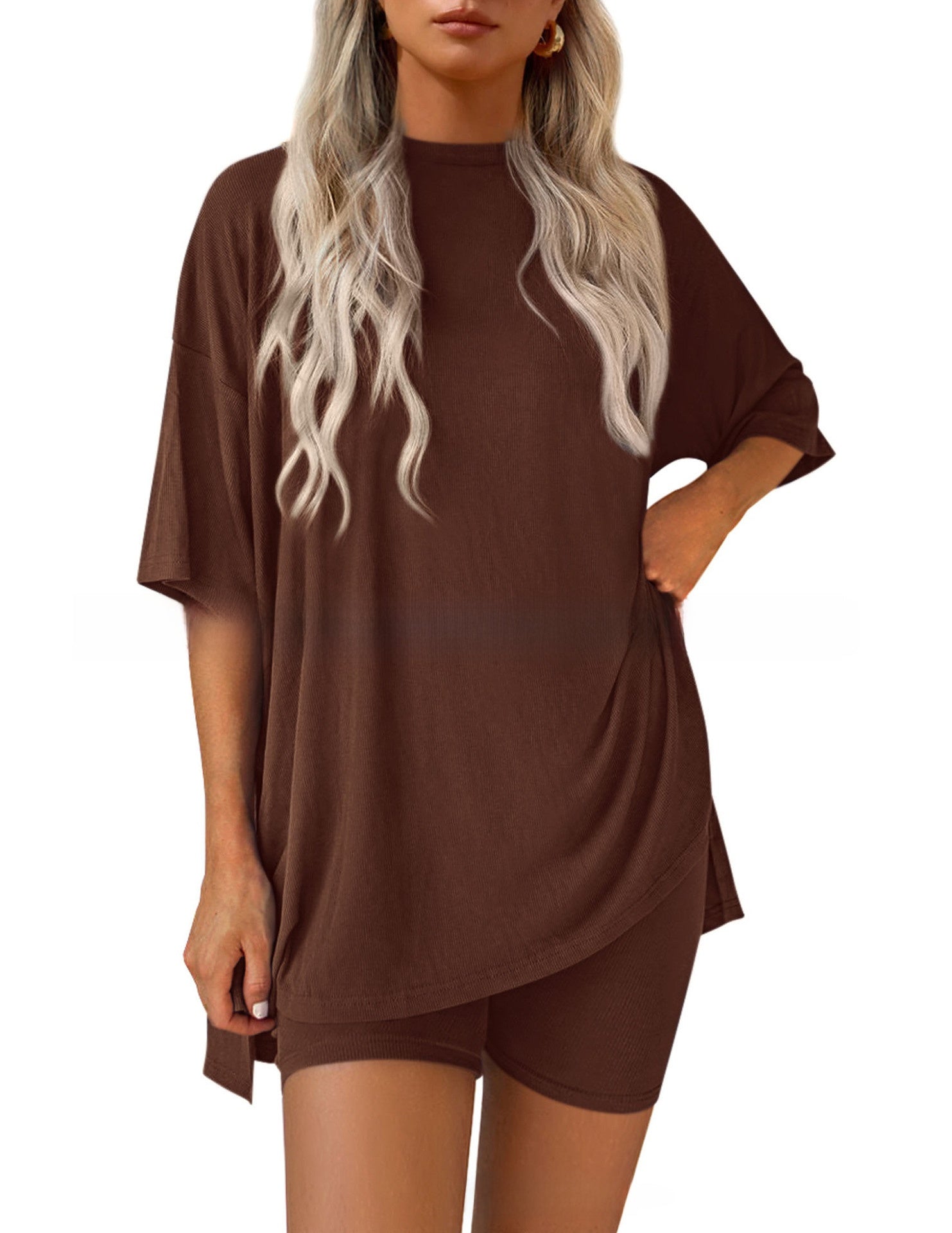Womens Casual Short Sleeve Shorts Set