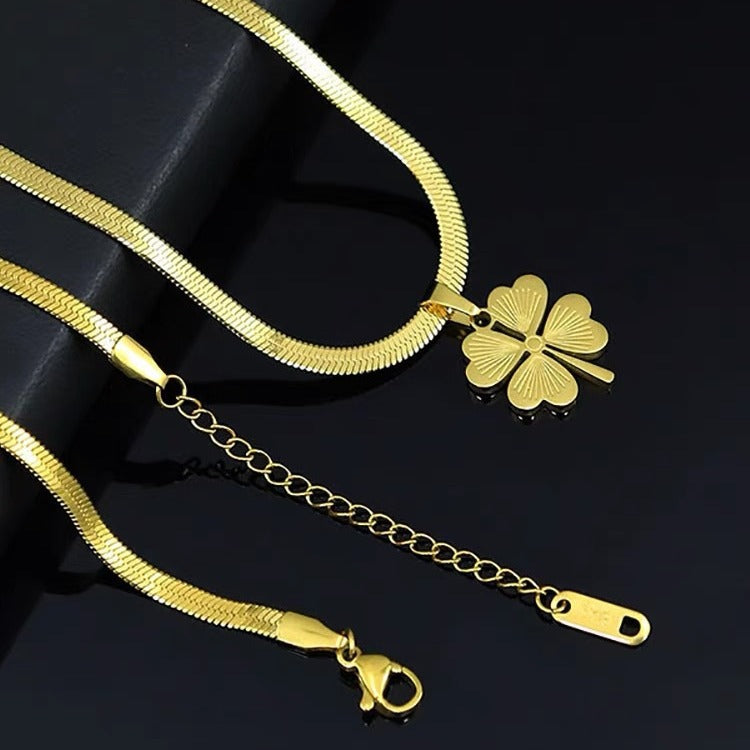 Titanium Steel Double-Sided Four-Leaf Clover Necklace