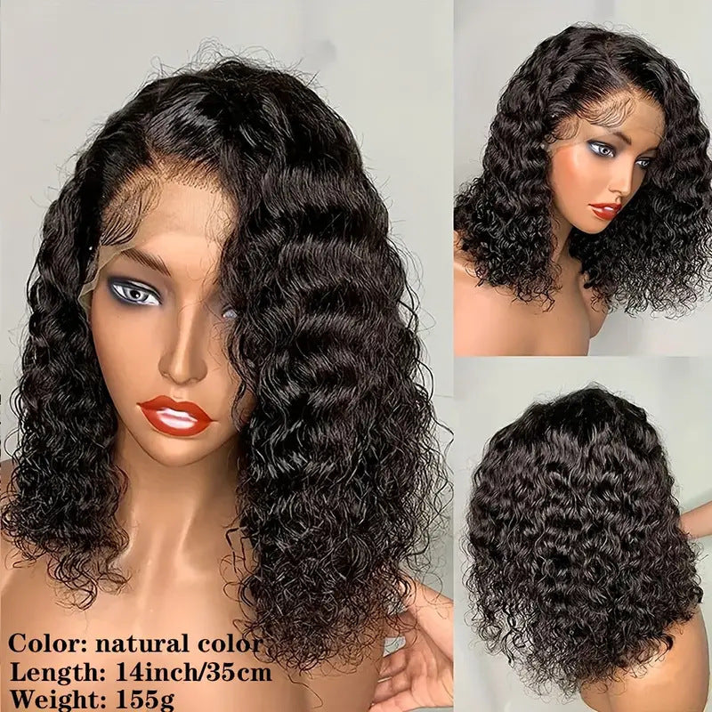 Human Hair Front Lace Wave Double Drawn Water Wave BOB Wig Foreign Trade Wig