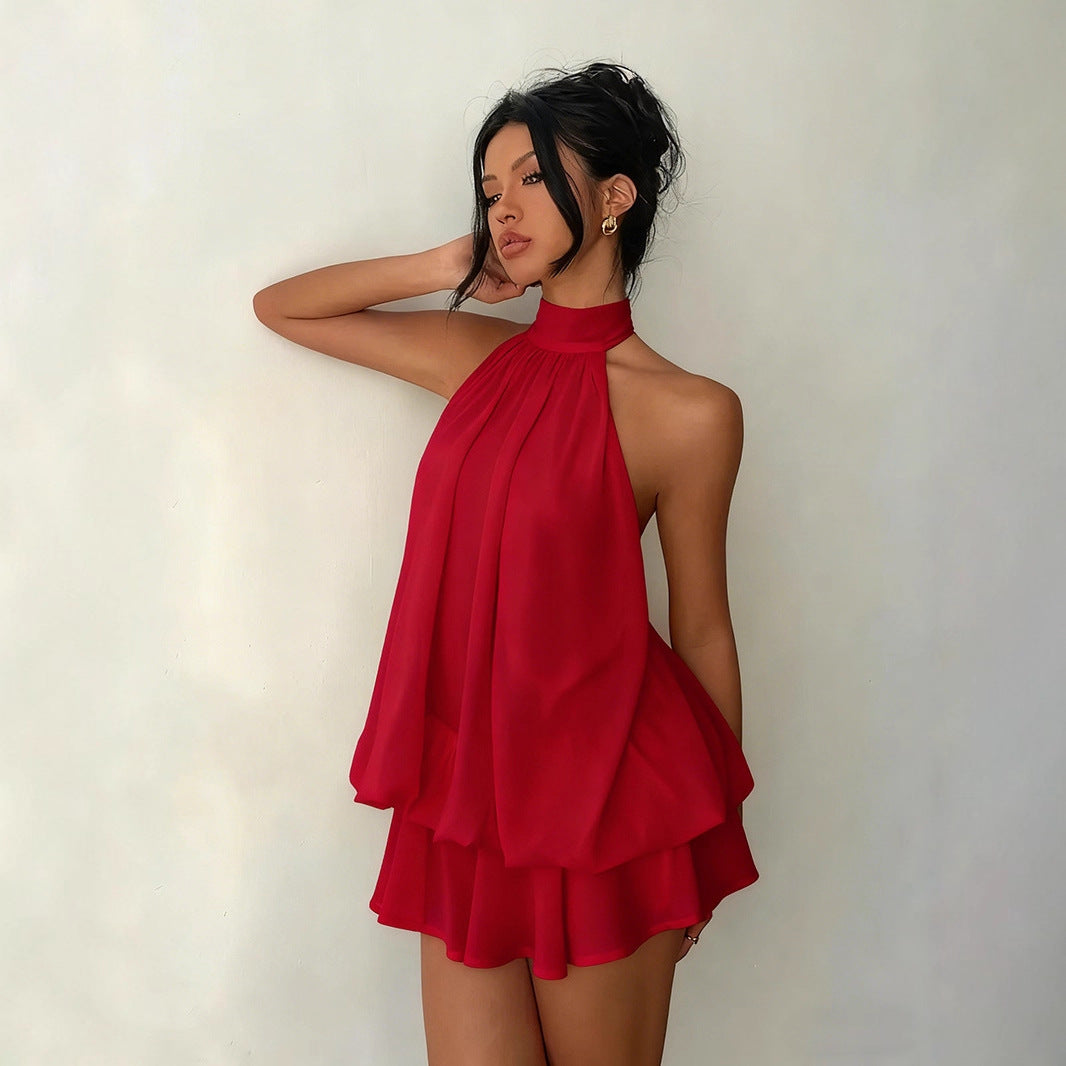 Tight-Waist Top Shruffled Dress